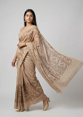 Cream Tussar Silk Saree With Blouse Piece
