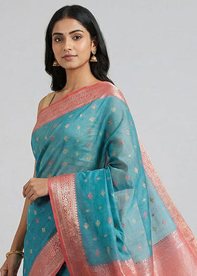Blue Pure Cotton Saree With Blouse Piece