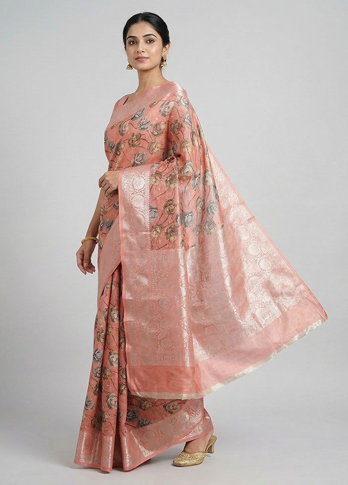 Pink Tussar Silk Saree With Blouse Piece