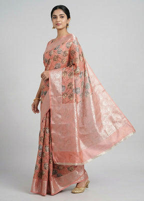 Pink Tussar Silk Saree With Blouse Piece