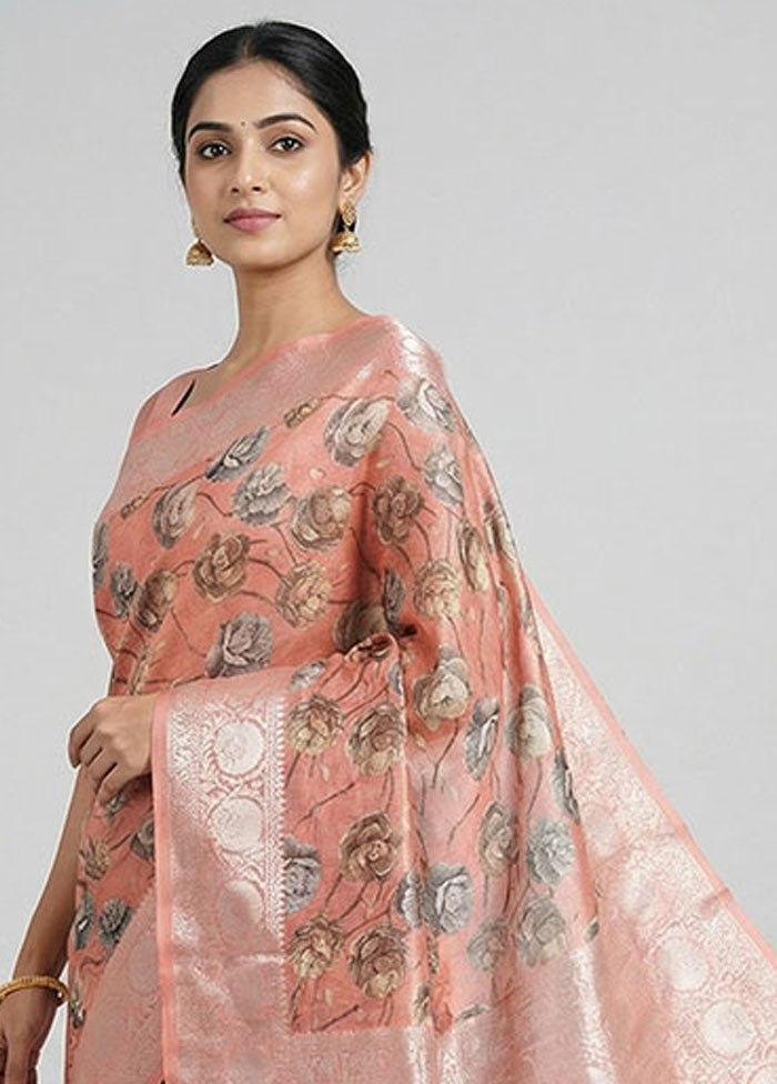 Pink Tussar Silk Saree With Blouse Piece