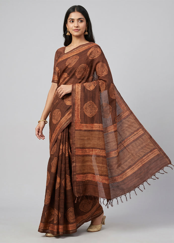 Maroon Tussar Silk Saree With Blouse Piece