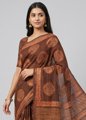 Maroon Tussar Silk Saree With Blouse Piece