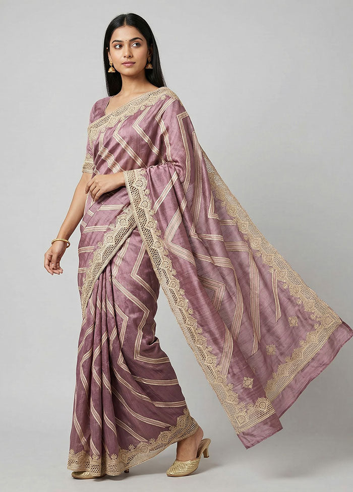 Purple Tussar Silk Saree With Blouse Piece