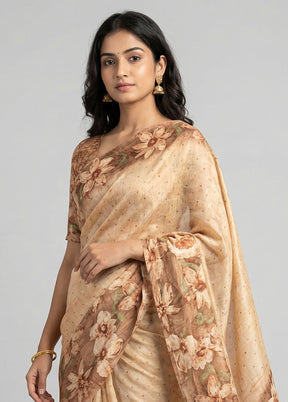 Yellow Tussar Silk Saree With Blouse Piece