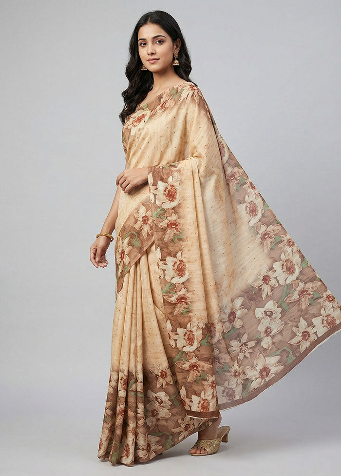 Yellow Tussar Silk Saree With Blouse Piece