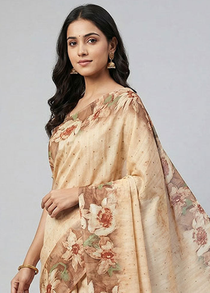 Yellow Tussar Silk Saree With Blouse Piece