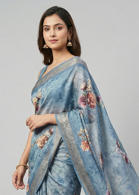 Grey Tussar Silk Saree With Blouse Piece