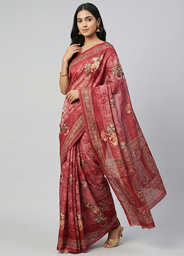Purple Tussar Silk Saree With Blouse Piece