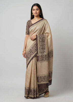 Cream Tussar Silk Saree With Blouse Piece