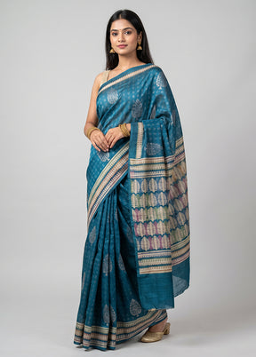 Blue Tussar Silk Saree With Blouse Piece