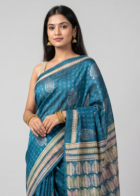 Blue Tussar Silk Saree With Blouse Piece