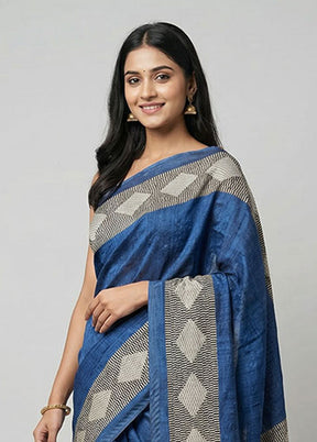 Blue Tussar Silk Saree With Blouse Piece