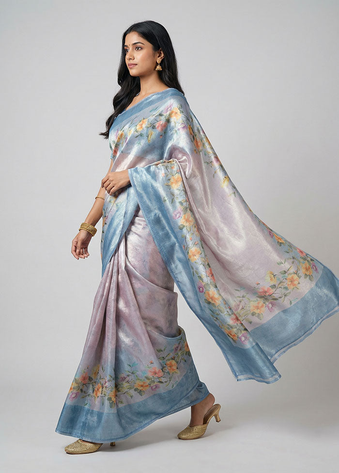 Blue Tussar Silk Saree With Blouse Piece