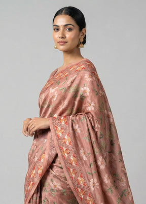Pink Tussar Silk Saree With Blouse Piece