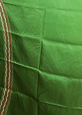 Green Handloom Kantha Stitch Pure Silk Saree With Blouse Piece