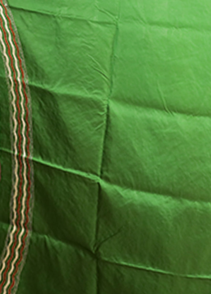 Green Handloom Kantha Stitch Pure Silk Saree With Blouse Piece