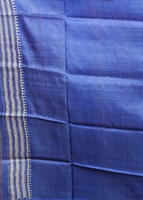 Blue Handloom Kantha Stitch Pure Silk Saree With Blouse Piece