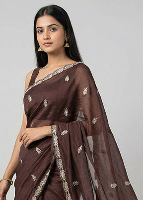 Maroon Tissue Silk Saree With Blouse Piece