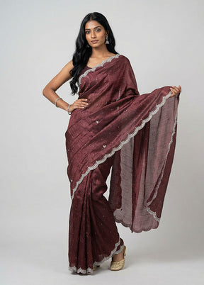 Maroon Tissue Silk Saree With Blouse Piece