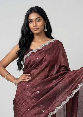 Maroon Tissue Silk Saree With Blouse Piece