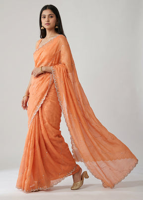 Peach Tissue Silk Saree With Blouse Piece