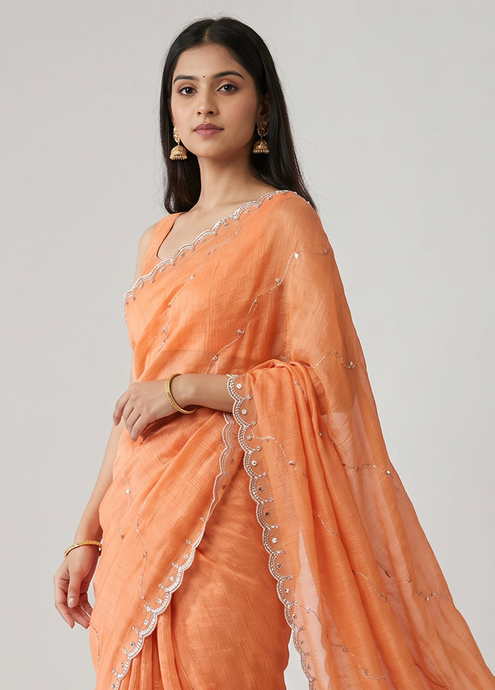 Peach Tissue Silk Saree With Blouse Piece
