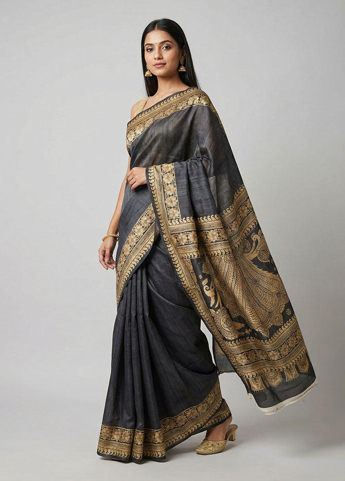 Cream Printed Pure Silk Saree Without Blouse Piece