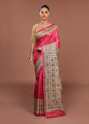 Pink Printed Silk Saree Without Blouse Piece