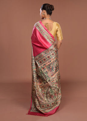 Pink Printed Silk Saree Without Blouse Piece