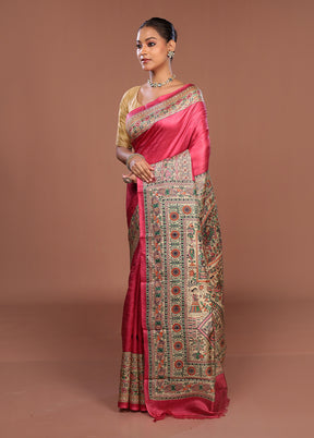 Pink Printed Silk Saree Without Blouse Piece