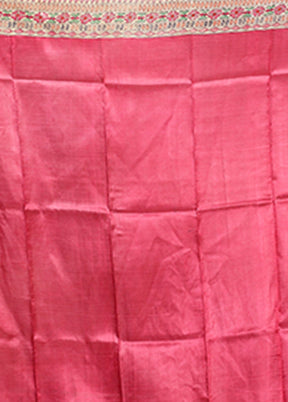 Pink Printed Silk Saree Without Blouse Piece