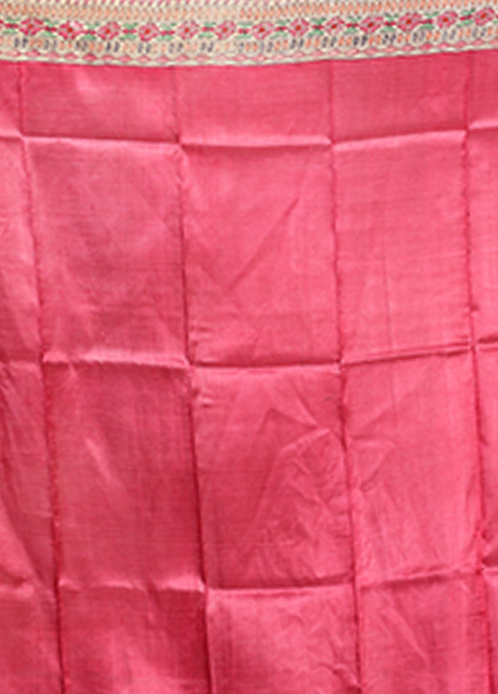 Pink Printed Silk Saree Without Blouse Piece