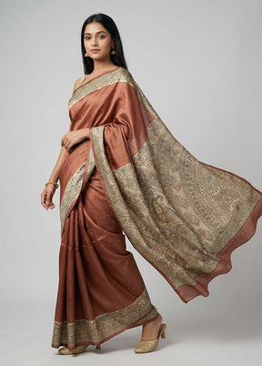 Black Printed Silk Saree Without Blouse Piece