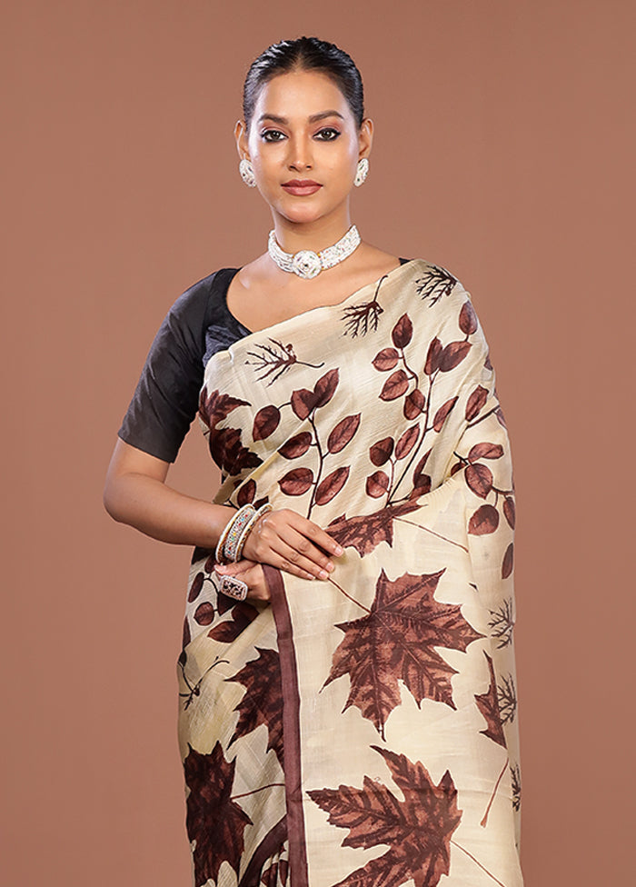 Purple Printed Silk Saree Without Blouse Piece