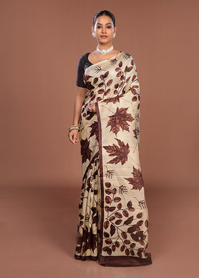 Purple Printed Silk Saree Without Blouse Piece
