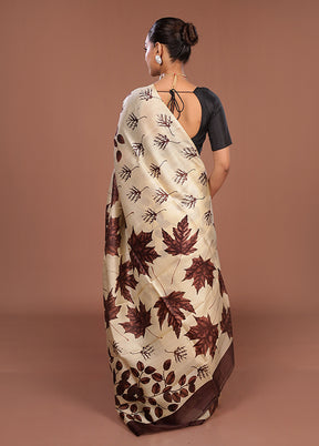 Purple Printed Silk Saree Without Blouse Piece