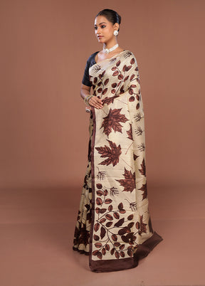 Purple Printed Silk Saree Without Blouse Piece