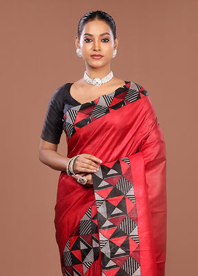 Black Printed Silk Saree Without Blouse Piece