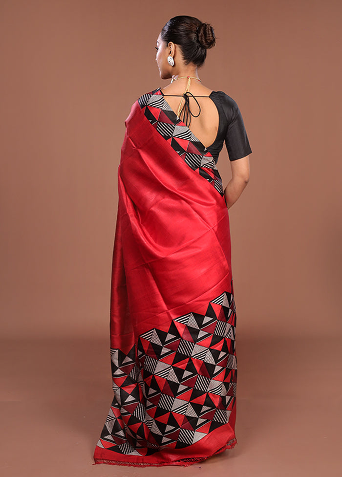Black Printed Silk Saree Without Blouse Piece