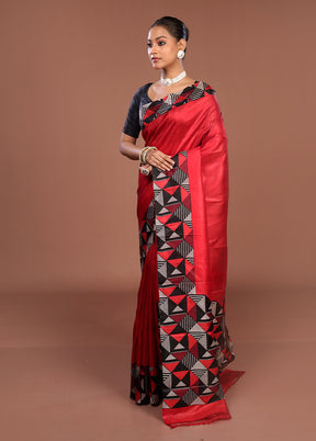 Black Printed Silk Saree Without Blouse Piece