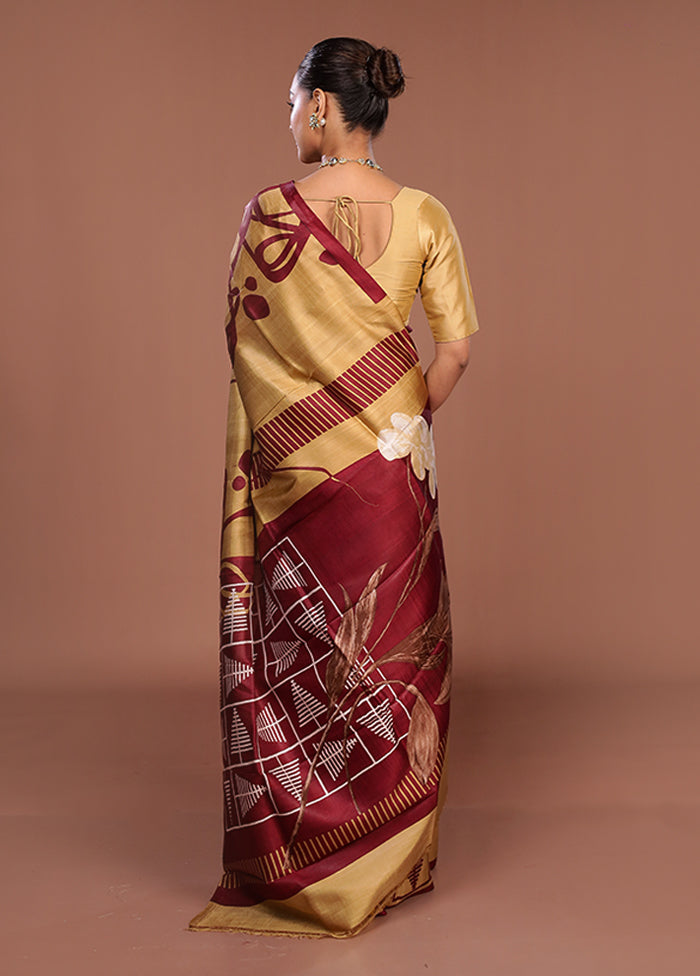 Purple Printed Pure Silk Saree Without Blouse Piece