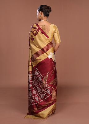 Purple Printed Pure Silk Saree Without Blouse Piece