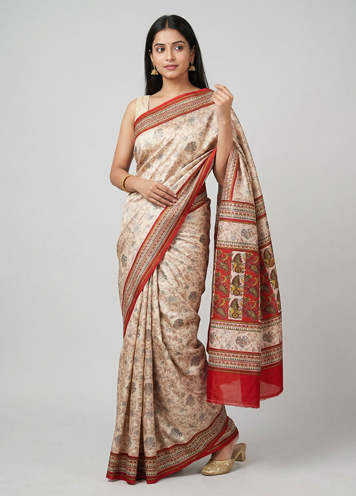 Blue Printed Silk Saree Without Blouse Piece