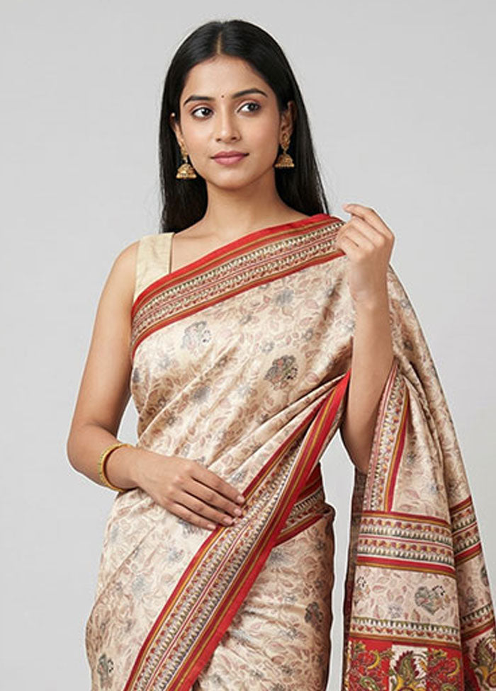 Blue Printed Silk Saree Without Blouse Piece