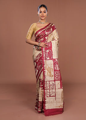 Yellow Printed Pure Silk Saree Without Blouse Piece
