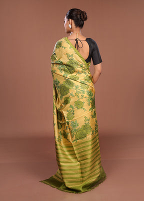 Cream Printed Silk Saree Without Blouse Piece