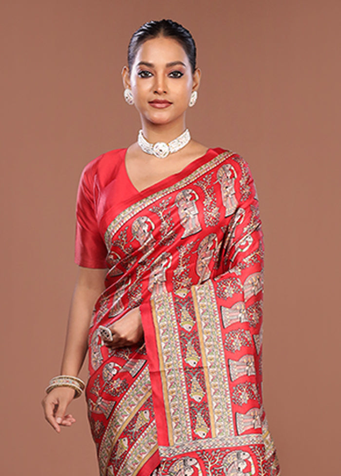 Cream Printed Silk Saree Without Blouse Piece