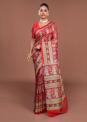 Cream Printed Silk Saree Without Blouse Piece