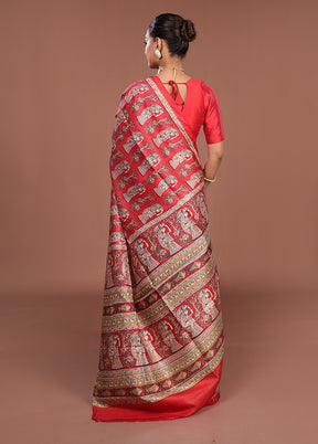 Cream Printed Silk Saree Without Blouse Piece